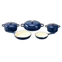 Set Peralatan Masak Besi Cor Berlapis Enamel 5 Buah, Set Panci dan Wajan dengan Tutup, Oven Safe hingga 500 ° Semua Jenis Kompor