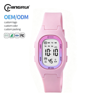 Jam Tangan Digital Olahraga MINGRUI untuk Pelajar 28.7MM Tahan Guncangan 30M Tahan Air Alarm Stopwatch Tali Silikon ODM