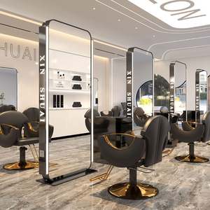 Gabinete de lujo moderno con espejo de piso LED para salón de belleza, dormitorio, sala de estar, comedor, muebles de vidrio de Barber Station - Product Image 2