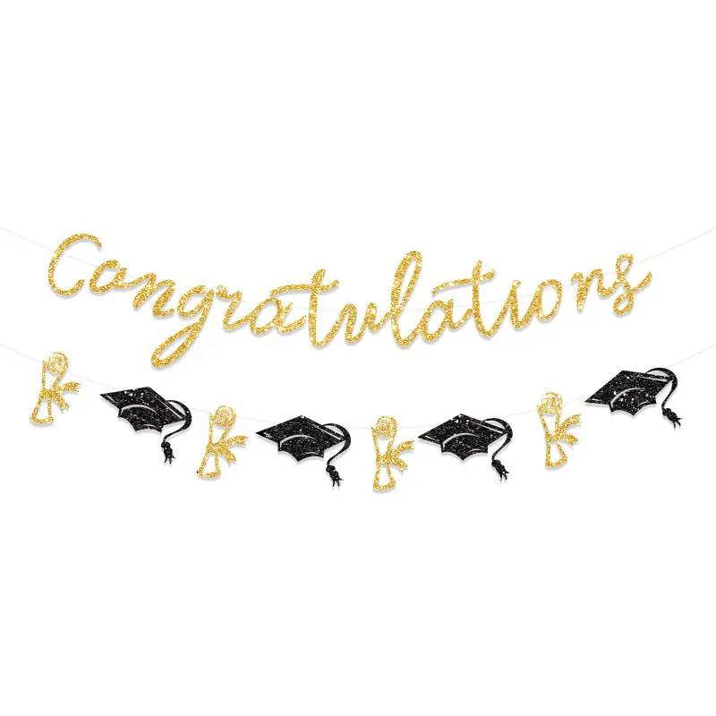 2024 Gold Glitter Congrats Grad Graduation Banner with Tassel Party Decor College High School Graduation Party Favors