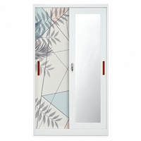 Armoire moderne en acier imprimé avec portes coulissantes, motif feuille de teck, pour rangement de chambre à coucher