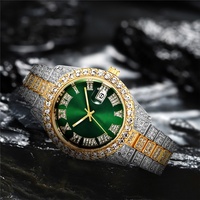 Montres Luxe Personnalisées Style Hip Hop Bling Entièrement Serties de Diamants, Cadran Argent Or Bleu, Montres Quartz Diamantées Hommes