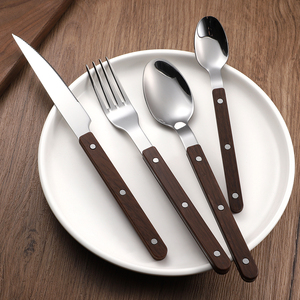 ABS bạc điều hành thiết lập dao kéo tay cầm bằng gỗ muỗng nhựa và Ngã Ba cho đám cưới - Product Image 4