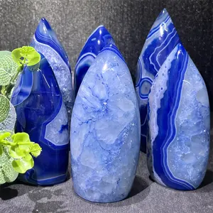 Kualitas tinggi dipoles penyembuhan batu kristal batu akik biru Druzy Geode menara ornamen untuk dekorasi