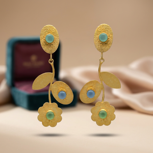 Boucles d'oreilles pendantes en laiton faites à la main, plaquées or 14 carats, pierre naturelle, cadeau unisexe indien - Product Image 3