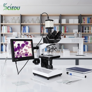 <span class=keywords><strong>Microscope</strong></span> Composé Trinocular SCIEDU 40X-2500X pour Éducation et Inspection Industrielle avec Caméra Numérique CCD et Écran LCD 8 Pouces - Product Image 1