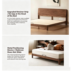 Cama Moderna de <span class=keywords><strong>Madera</strong></span> de Teca Birmana con Doble Base de 1.8m, Cama <span class=keywords><strong>Flotante</strong></span> Doble para Dormitorio Principal, Estilo Nórdico Minimalista - Product Image 4