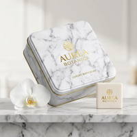 Boîte en fer blanc de luxe à texture marbrée avec bordure dorée, emballage cadeau carré en gros, étui métallique pour bijoux, cosmétiques, savons avec couvercle