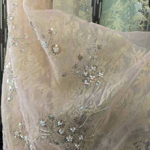 2025 Thiết Kế Mới Đầy Màu Sắc Thời Trang Đính Cườm Ren Vải Nigeria Thêu Vải Tuyn Váy Sequin Ren Vải Với Hạt - Product Image 6