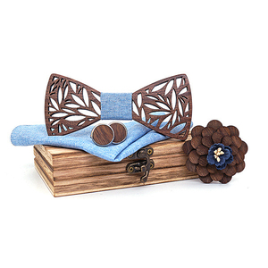 Nœud <span class=keywords><strong>papillon</strong></span> ajouré en <span class=keywords><strong>bois</strong></span> fait main pour homme, boutons de manchette en <span class=keywords><strong>bois</strong></span>, boutonnière et pochette assorties, accessoires de mariage - Product Image 4