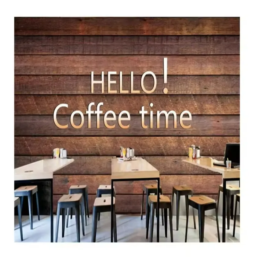 Papel de parede retrô de madeira marrom escuro 3D para café, casa, lazer, bar, decoração industrial, fundo, papel de parede