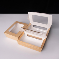 Boîte à sushi biodégradable en kraft, conteneur rectangulaire à sushi avec fenêtre transparente, jetable pour emporter, emballage personnalisé OEM en gros