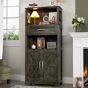 Aparador Alto de Estilo Rústico, Mueble de Cocina Gris, Aparador con Puertas, Estantes y Cajón para Comedor y Cocina - Product Image 1