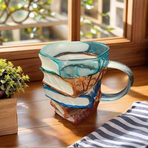 Vente en gros <span class=keywords><strong>de</strong></span> livres pliés peints à la main, tasses et tasses à café, verres en verre pour les amoureux des livres, lecteurs, bibliothécaires et écrivains - Product Image 6