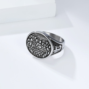 Anillo de Acero Inoxidable con Cruz de la Última Cena, Joyería para Hombre, Regalo, Anillo de Moda en Tono Dorado y Plateado, Banda de Acero de Titanio, Diseño Retro - Product Image 4