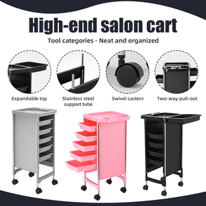 Chariot de barbier multifonctionnel noir, chariot de rangement pour salon avec plateaux amovibles - Product Image 1