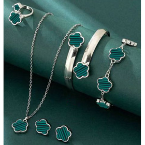 5Pcs Five Petal Flower Jewelry <b>Set</b> Alloy Necklace Bracelet <b>Bangle</b> Earring Ring Floral Stackable Daily Women Jewelry - Product Image 3