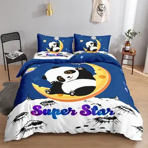 Capa de edredon estampada 3d, desenho animado, panda, cobertura de edredon