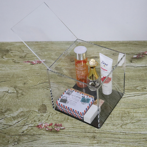 <span class=keywords><strong>Caja</strong></span> de almacenamiento de escritorio personalizada, organizador de alta calidad de acrílico transparente con Base negra y logotipo impreso con tapa - Product Image 3