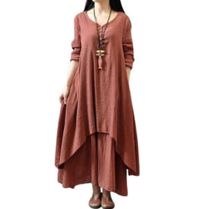 فستان نسائي كاجوال أنيق بأكمام طويلة من القطن والكتان بتصميم كوري لفصل الخريف - Product Image 1