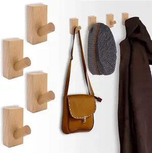 Gantungan topi kait mantel kayu yang terpasang di dinding dekoratif desain minimalis alami