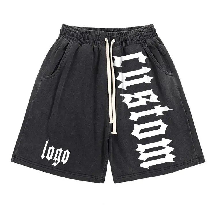 Streetwear en coton de haute qualité imprimé bouffant éponge française fabricant poids lourd 2 pièces ensembles hommes personnalisé lavage à l'acide Shorts