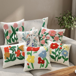 Modern Square Embroidered Farmhouse Floral Plant Cotton Reversible Customizable <b>Pillow</b> <b>Case</b> 18x18 Inch Home & Hotel Use - Product Image 3