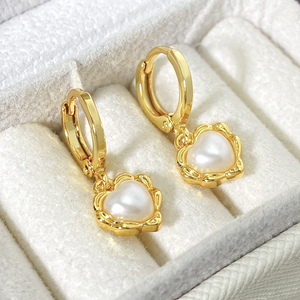 Heart Pearl <b>Dangle</b> Hoop <b>Earrings</b> 18K <b>Gold</b> Plated Brass Women Trendy Drop <b>Earrings</b> Jewelry Wholesale - Product Image 2