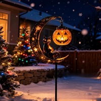 Großhandel Bestseller Solarbetriebene Schwarze Katze und Kürbis-Mond Stehlampe Halloween-Dekoration