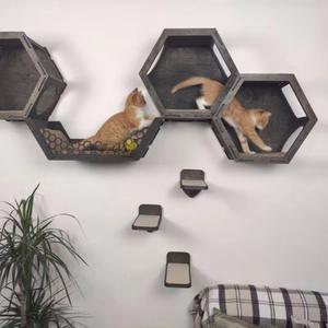Houten kattenklimrek met springplatforms, wandgemonteerde ladder voor binnenkatten, huisdierenmeubels, plankenset - Product Image 1