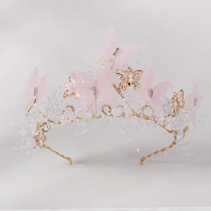 Nouvelle Tiare Rétro en Strass Papillon Double Couche Perles Roses Accessoire <span class=keywords><strong>Cheveux</strong></span> Fleurs <span class=keywords><strong>Couronne</strong></span> Élégante - Product Image 1