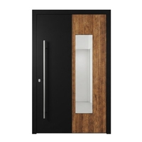 Puerta de Entrada Industrial de Aluminio, Color Gris Oscuro con Aspecto de Concreto, Puerta Principal con Detalles en Cobre, Cerradura con Huella Dactilar para Apartamento