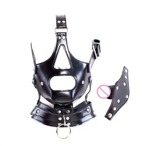 PU cuir Bdsm tête Bondage couvre-chef détachable gode forme bouche Gag balle SM jouets pour femmes hommes - Product Image 1