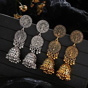 भारत ऑक्सीकरण सोने चांदी मढ़वाया मनके Chandbali घंटी Jhumki कान की बाली आभूषण जातीय Boho घंटी लटकन लटकना कान की बाली - Product Image 1