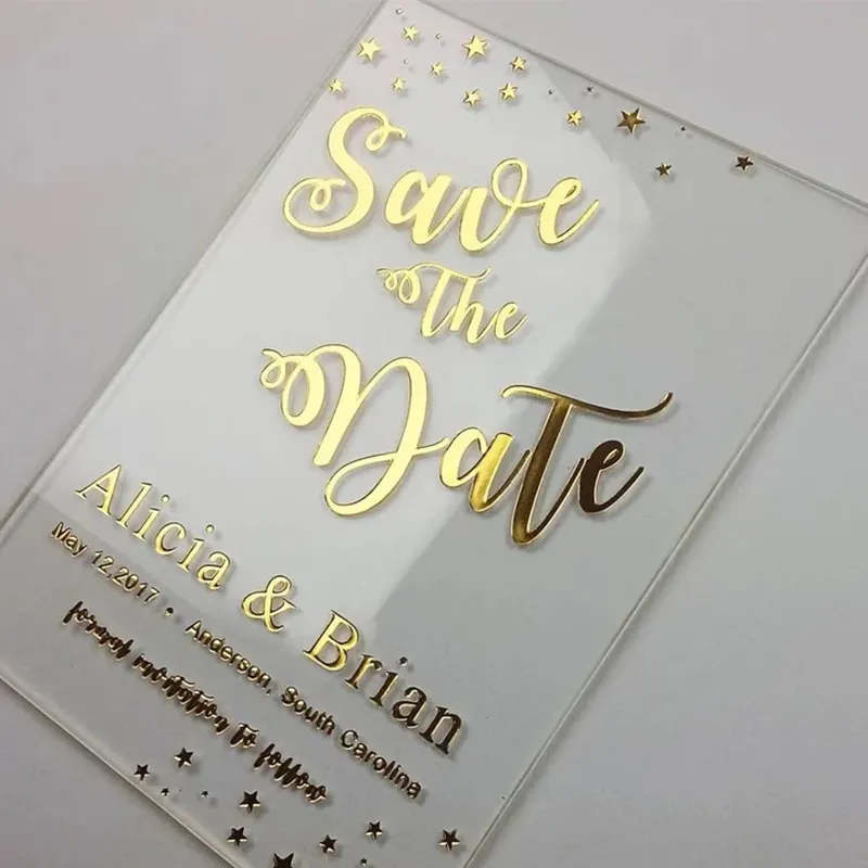 Custom Transparent Frosted Gold Lucite Acrylic Wedding Invitations Menu Card