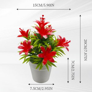 Planta Artificial de Lirio en Maceta de 20 cm, Flores de Plástico Rojas, Decoración de Interiores, Adorno Artesanal para el Hogar - Product Image 1