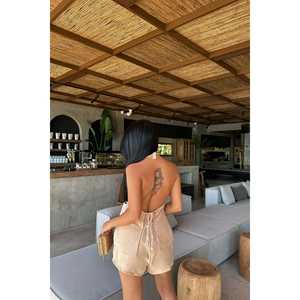 Conjunto de Dos Piezas de Lino Beige Candida XS/XS, Top Corto y Pantalones Cortos de Alta Calidad, Estilo Casual Tejido para Verano - Product Image 2