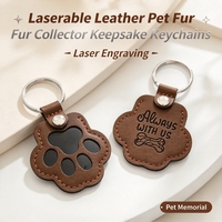 Porte-clés en cuir gravé au laser en forme de patte pour animaux de compagnie, avec fenêtre, pour chien et chat, commémoratif, en gros, en stock, étiquette souvenir pour collectionneur