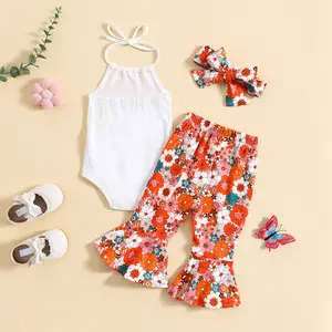 Newborn Baby Rompers Set Floral Print Toddler Girl Clothes Top+bell-bottoms 2pcs Suit Boutique Girls Clothing Sets