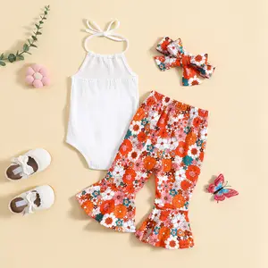 Pasgeboren Baby Rompertjes Set Bloemenprint Peuter Meisje Kleding Top + Bell-Bottoms 2 Stuks Pak Boetiek Meisjes Kleding Sets