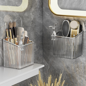 Wall Mounted Cosmetic Storage <b>Box</b> <b>Heavy</b> <b>Duty</b> No Drilling Required Bathroom Makeup Organizer Solid Color Hanging Basket - Product Image 1