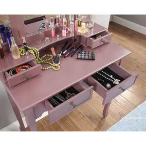 Mesa de maquillaje de madera DB Sanlo con espejo y taburete, juego de almacenamiento para dormitorio - Product Image 5