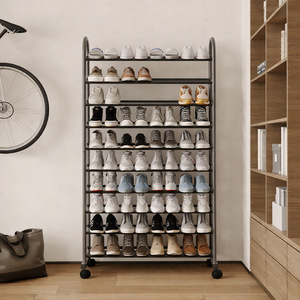 Étagère à chaussures 10 niveaux argentée avec roulettes, rangement portable pour intérieur, pour baskets et bottes, utilisation salon - Product Image 3