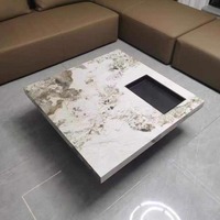Table basse carrée de luxe en pierre de marbre cadre en métal moderne noir en acier inoxydable Table centrale ensemble de meubles de salon à la maison Tables basses