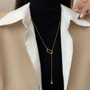 Женское колье из нержавеющей стали, 18-каратное золото, элегантная Длинная цепочка-свитер с бисером, ювелирное 2024 - Product Image 2