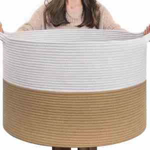 <b>Large</b> Woven Cotton Rope Laundry <b>Basket</b> Hamper with Handles Decorative Nursery <b>Basket</b> <b>Storage</b> Bin for Toys Clothes Organizer - Product Image 1