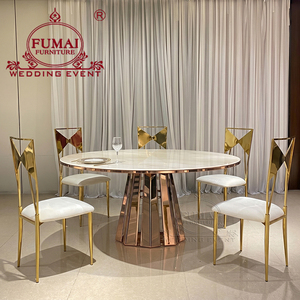 โต๊ะอาหารทรงกลม FUMAI หน้าท็อป MDF พร้อมโครงโลหะสีโรสโกลด์ เฟอร์นิเจอร์โรงแรมสไตล์ร่วมสมัย ดีไซน์ทันสมัยสำหรับงานแต่งงานและงานอีเว้นท์ - Product Image 5