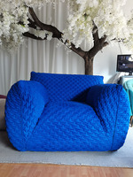Fauteuil simple rectangulaire en similicuir italien de style nordique - Bleu - Pour salon masculin - Canapé paresseux créatif et unique de designer minimaliste