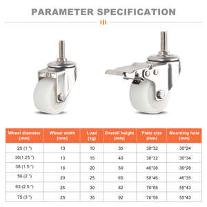 1,5 Zoll 2 Zoll Wheel <span class=keywords><strong>Caster</strong></span> mit Total Lock Brake Nylon Wasserdichte Rollen Schwenkbare Möbel Rollen Gummi PA Edelstahl - Product Image 5