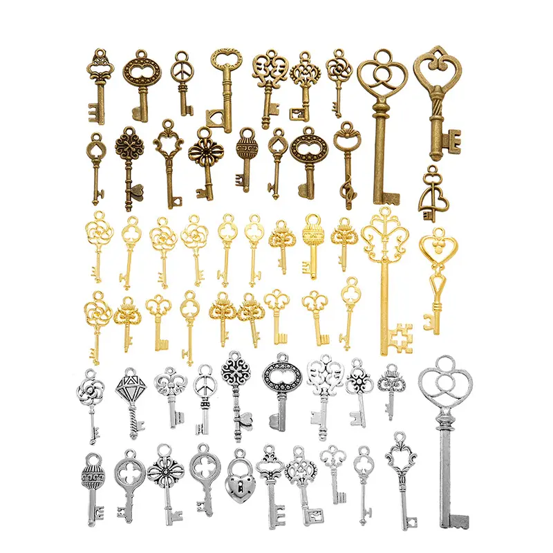 Birthday Party Wedding Favors Key Charms Set 40 Pcs Mixed Skeleton ancient Keys Antique Bronze Vintage Key Chains Charms